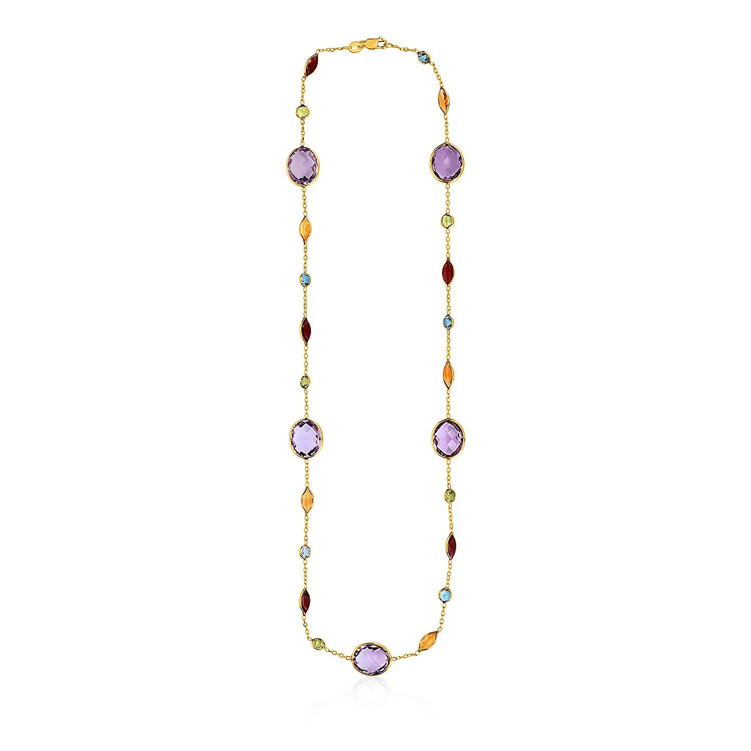 14k Yellow Gold Necklace with Multi-Colored Stones