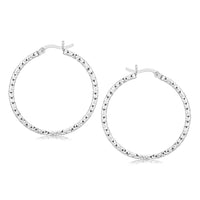 Sterling Silver Rhodium Plated Woven Style Polished Hoop Earrings(2x30mm)