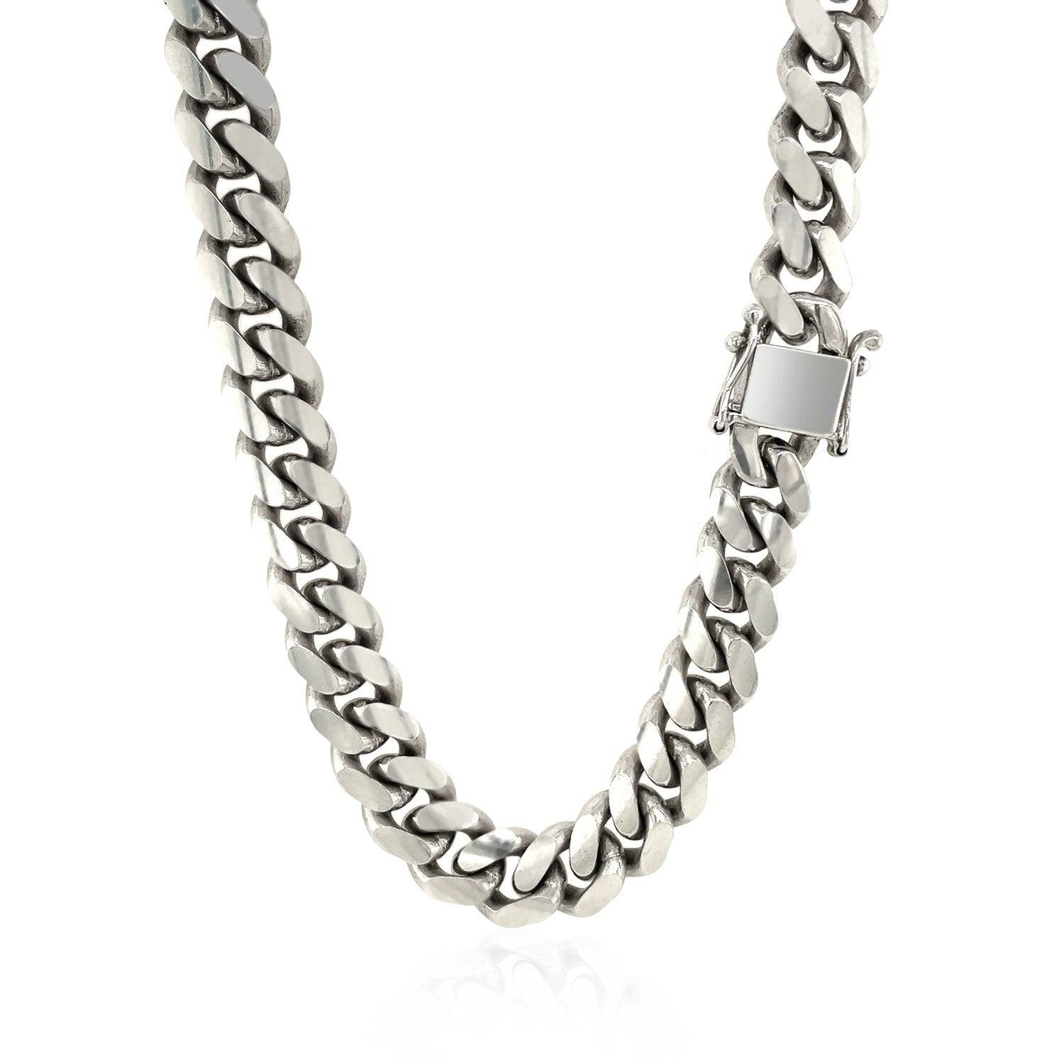 Sterling Silver Rhodium Plated Miami Cuban Chain (9.80 mm) | 26''