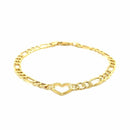 14k Yellow Gold 7 inch Figaro Chain Bracelet with Heart (4.50 mm) | - Forever in Harmony