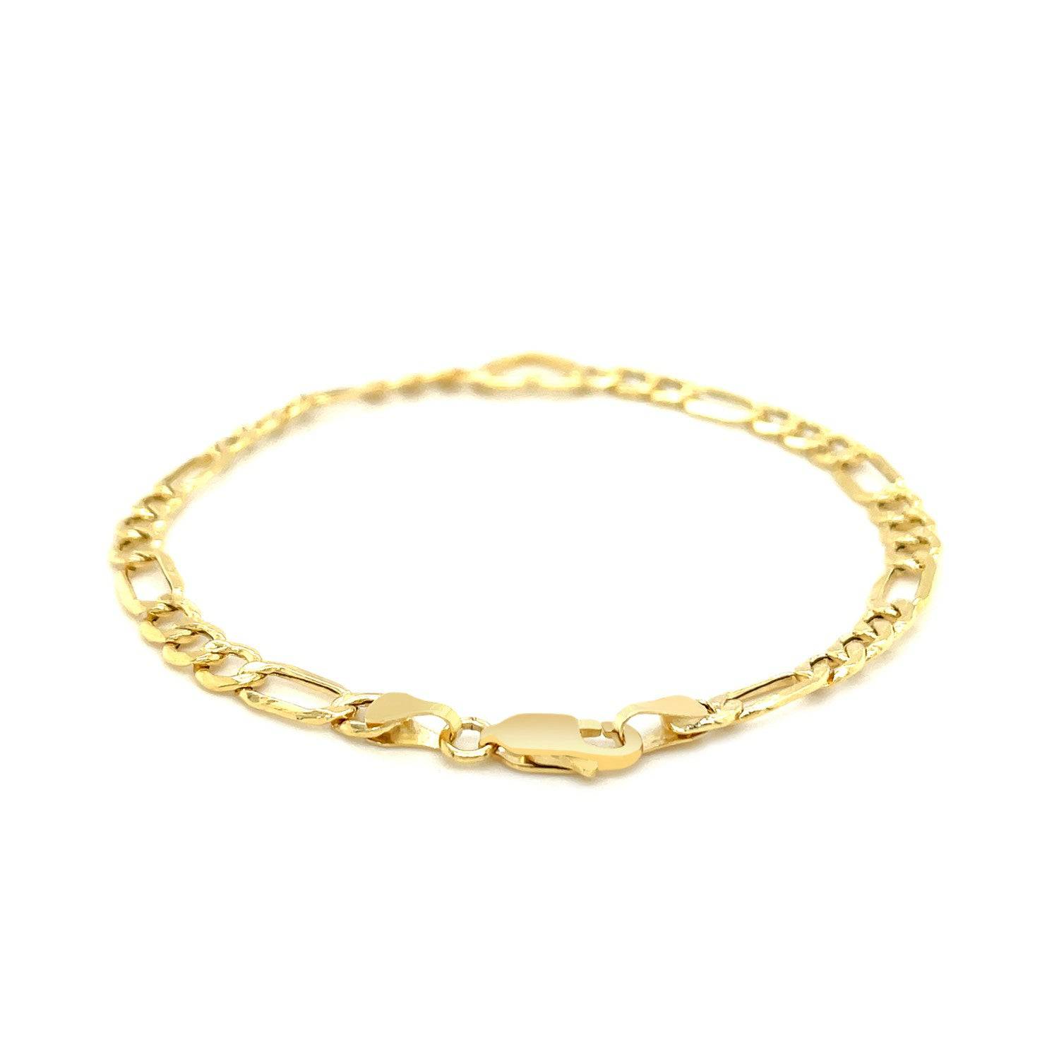 14k Yellow Gold 7 inch Figaro Chain Bracelet with Heart (4.50 mm) | 7''