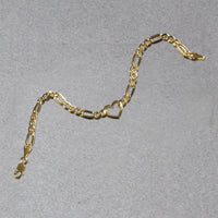 14k Yellow Gold 7 inch Figaro Chain Bracelet with Heart (4.50 mm) | - Forever in Harmony