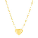 14k Yellow Gold Paperclip Chain Necklace with Puffed Heart