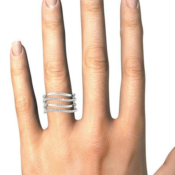 14k White Gold Multiple Band Design Ring with Diamonds (3/8 cttw) - Forever in Harmony