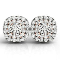 14k White and Rose Gold Cushion Shape Halo Diamond Earrings (3/4 cttw) - Forever in Harmony