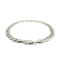 Rhodium Plated Sterling Silver Curb Style Bracelet (7.20 mm) | - Forever in Harmony