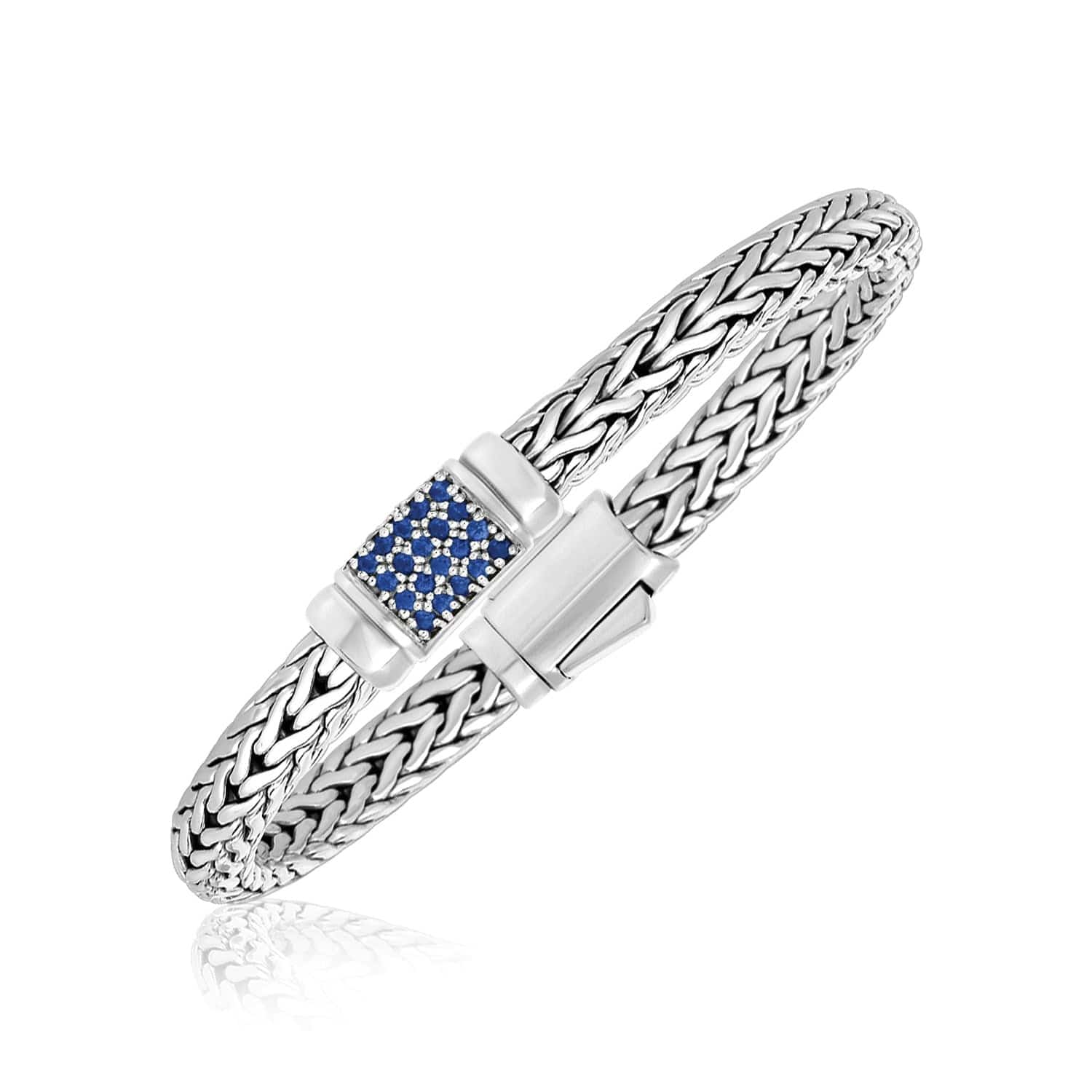 Sterling Silver Weave Motif Bracelet with Blue Sapphire Embellishments (7.00 mm) |