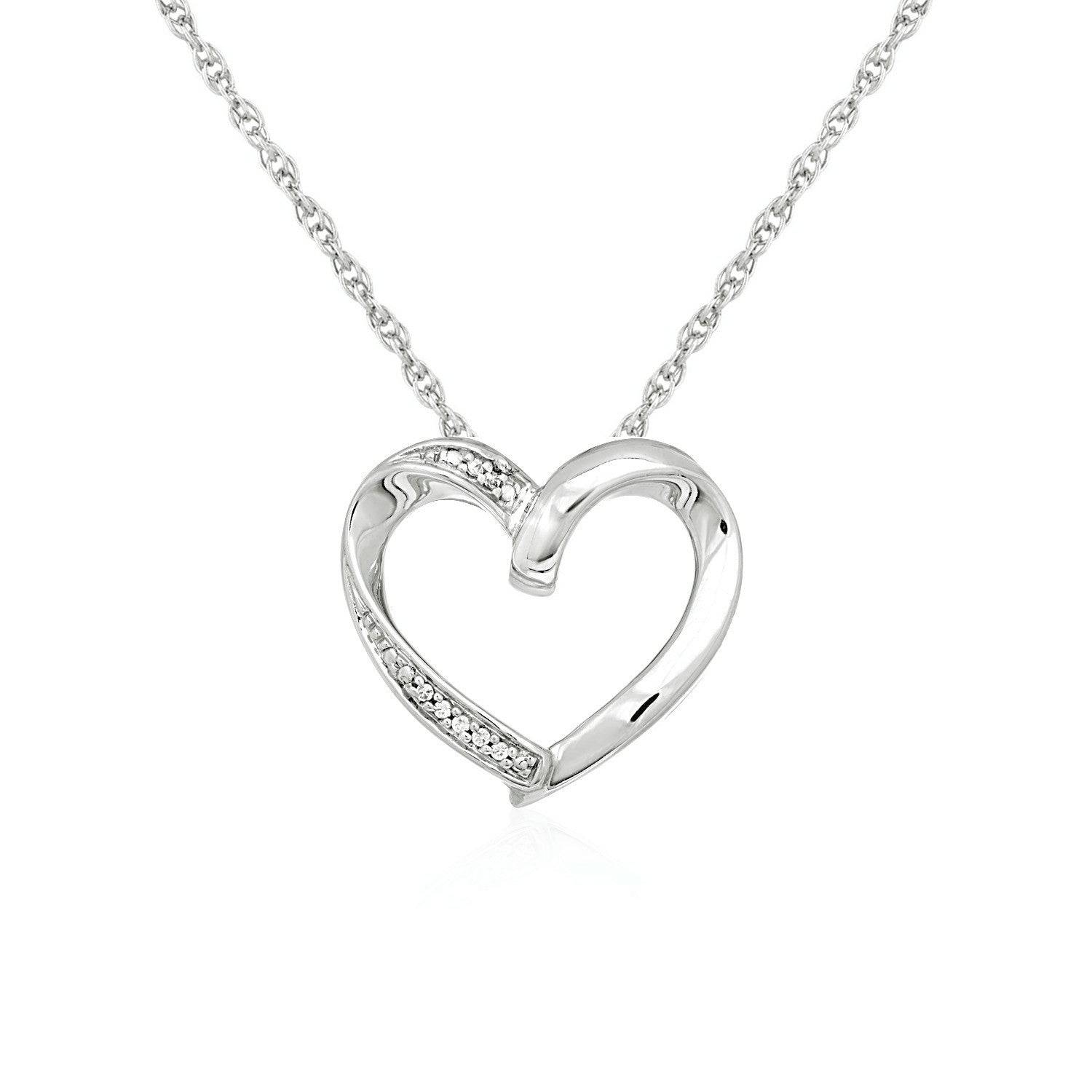 Open Heart Pendant with Diamonds in Sterling Silver |