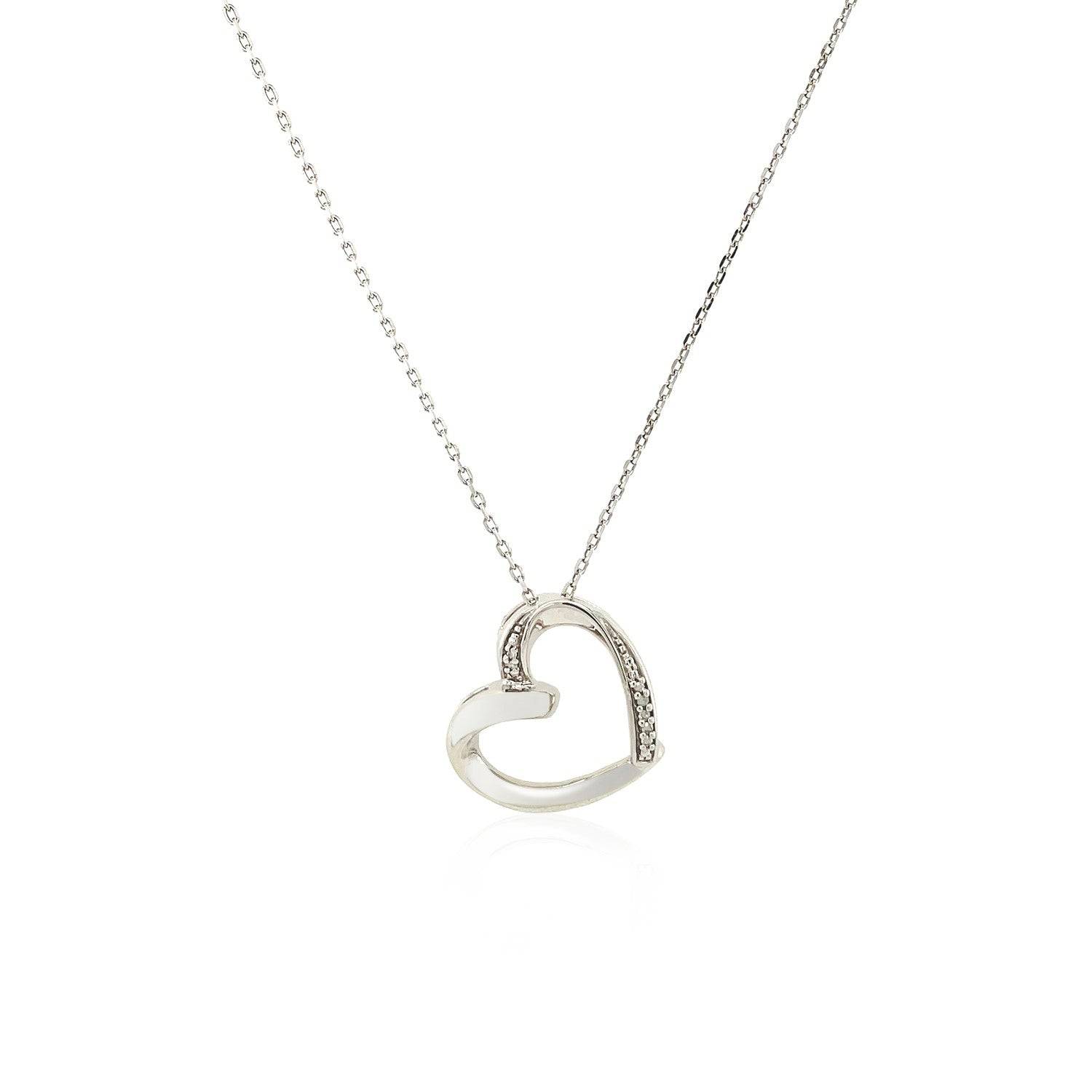 Open Heart Pendant with Diamonds in Sterling Silver |