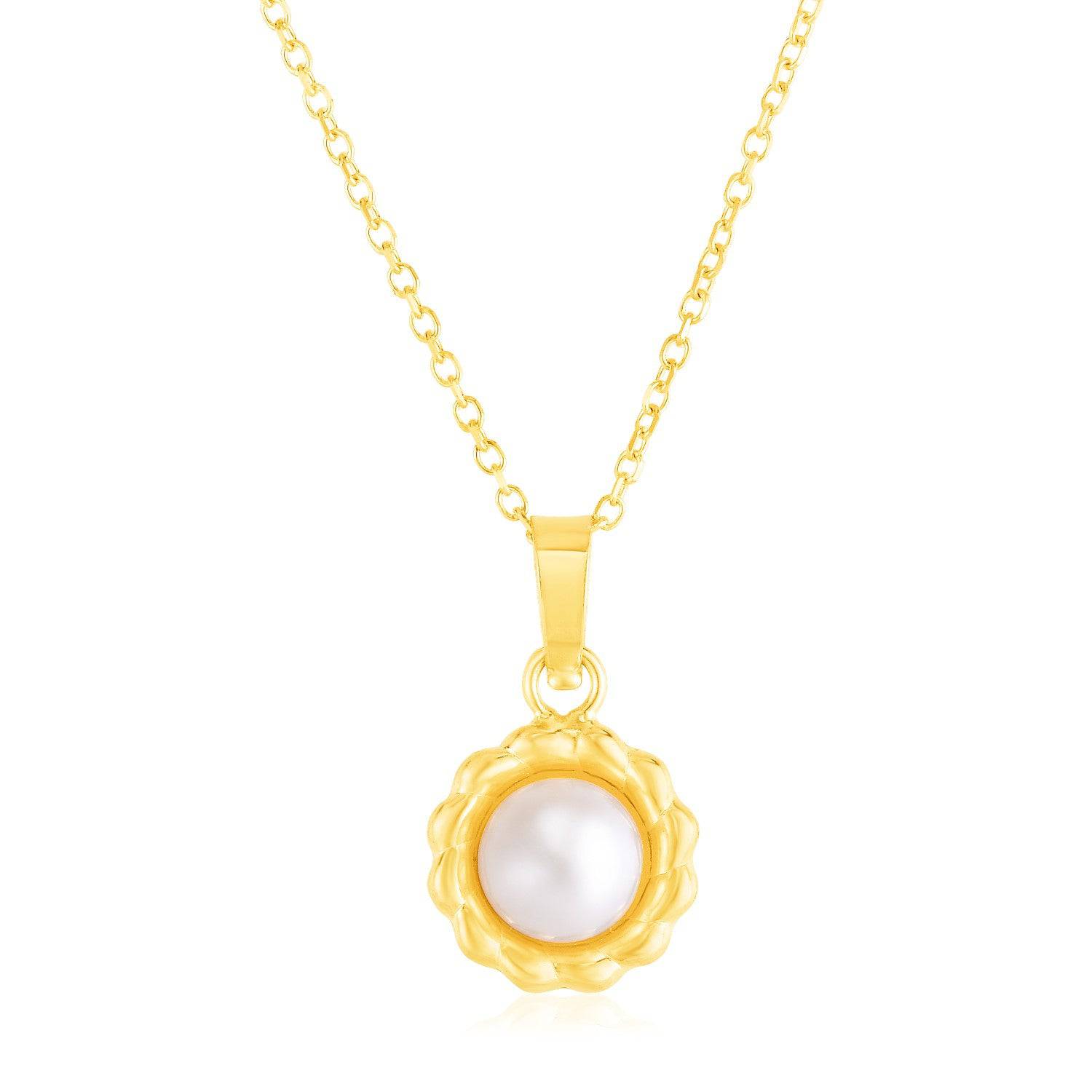 14k Yellow Gold Flower Necklace with Pearl |