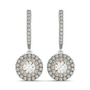 14k White And Rose Gold Drop Diamond Earrings with a Halo Design (3/4 cttw) - Forever in Harmony