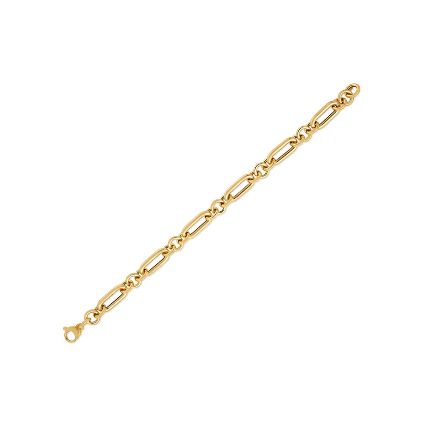 14k Yellow Gold Italian Alternating Paperclip Round Links Bracelet (8.00 mm) |