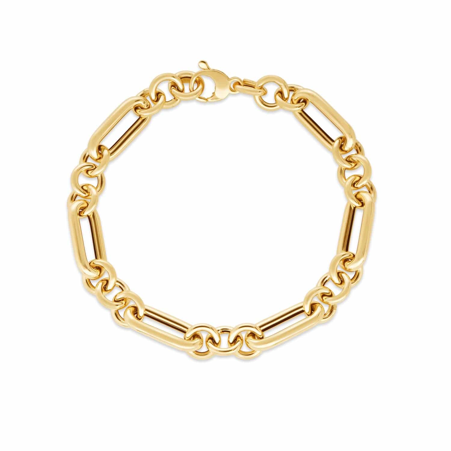 14k Yellow Gold Italian Alternating Paperclip Round Links Bracelet (8.00 mm) |