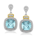 18k Yellow Gold & Sterling Silver Sky Blue Topaz & Diamond Earrings (.05cttw)