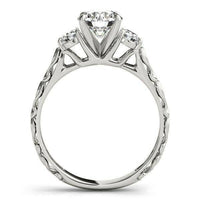 14k White Gold Antique Design 3 Stone Diamond Engagement Ring (1 3/4 cttw) - Forever in Harmony