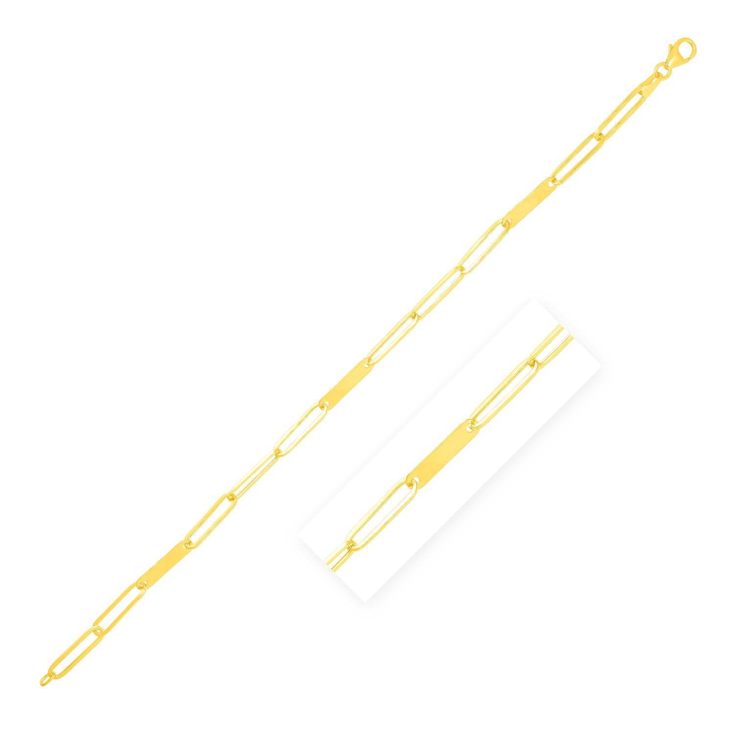 14k Yellow Gold Alternating Paperclip Chain Link and Gold Bar Bracelet (3.60 mm) |