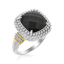 18k Yellow Gold & Sterling Silver Black Onyx and Diamond Popcorn Cushion Ring | - Forever in Harmony