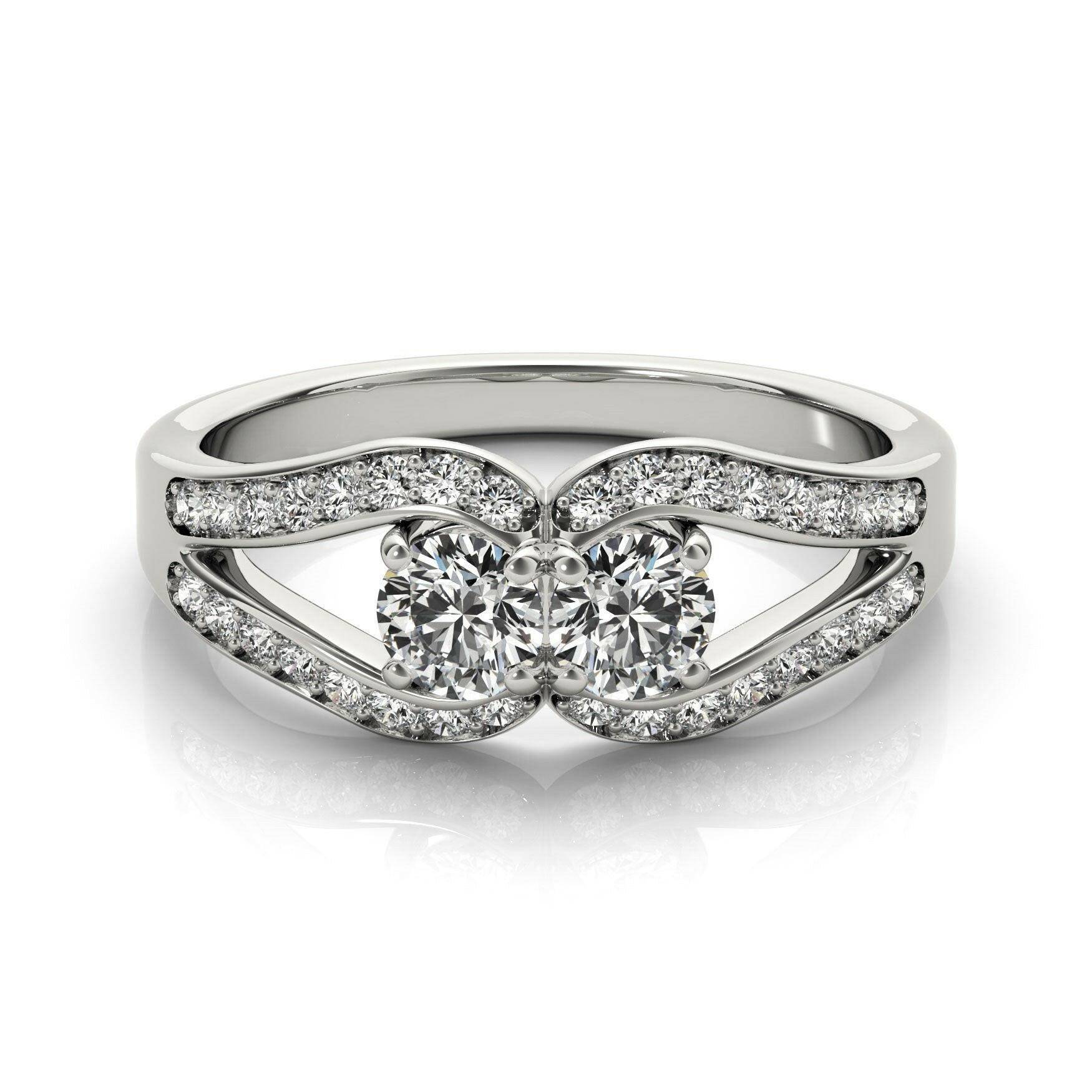 Two Stone Split Shank Design Diamond Ring in 14k White Gold (3/4 cttw) - Forever in Harmony