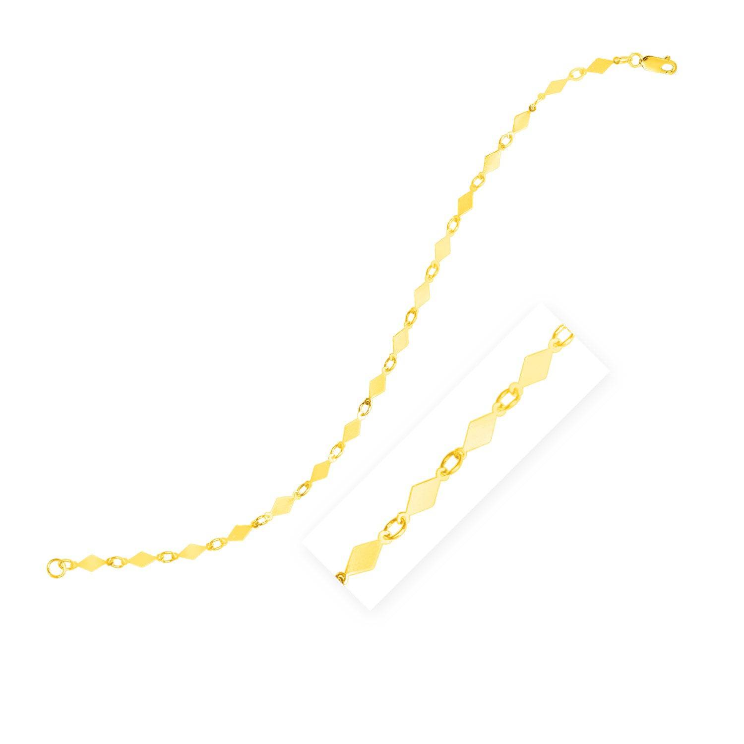 14K Yellow Gold Polished Diamond Motif Chain Bracelet (3.00 mm) |