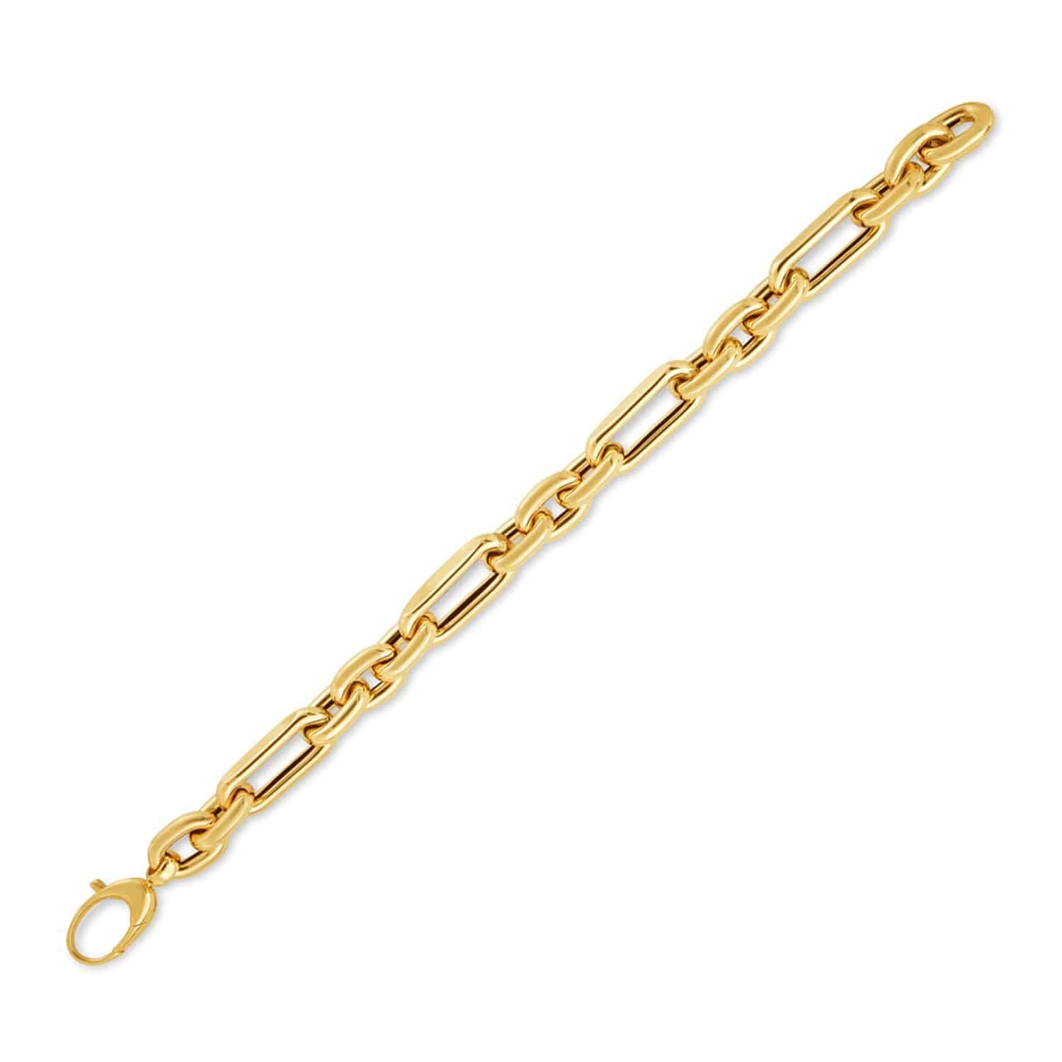 14k Yellow Gold Italian Alternating Paperclip Oval Links Bracelet (9.30 mm) |