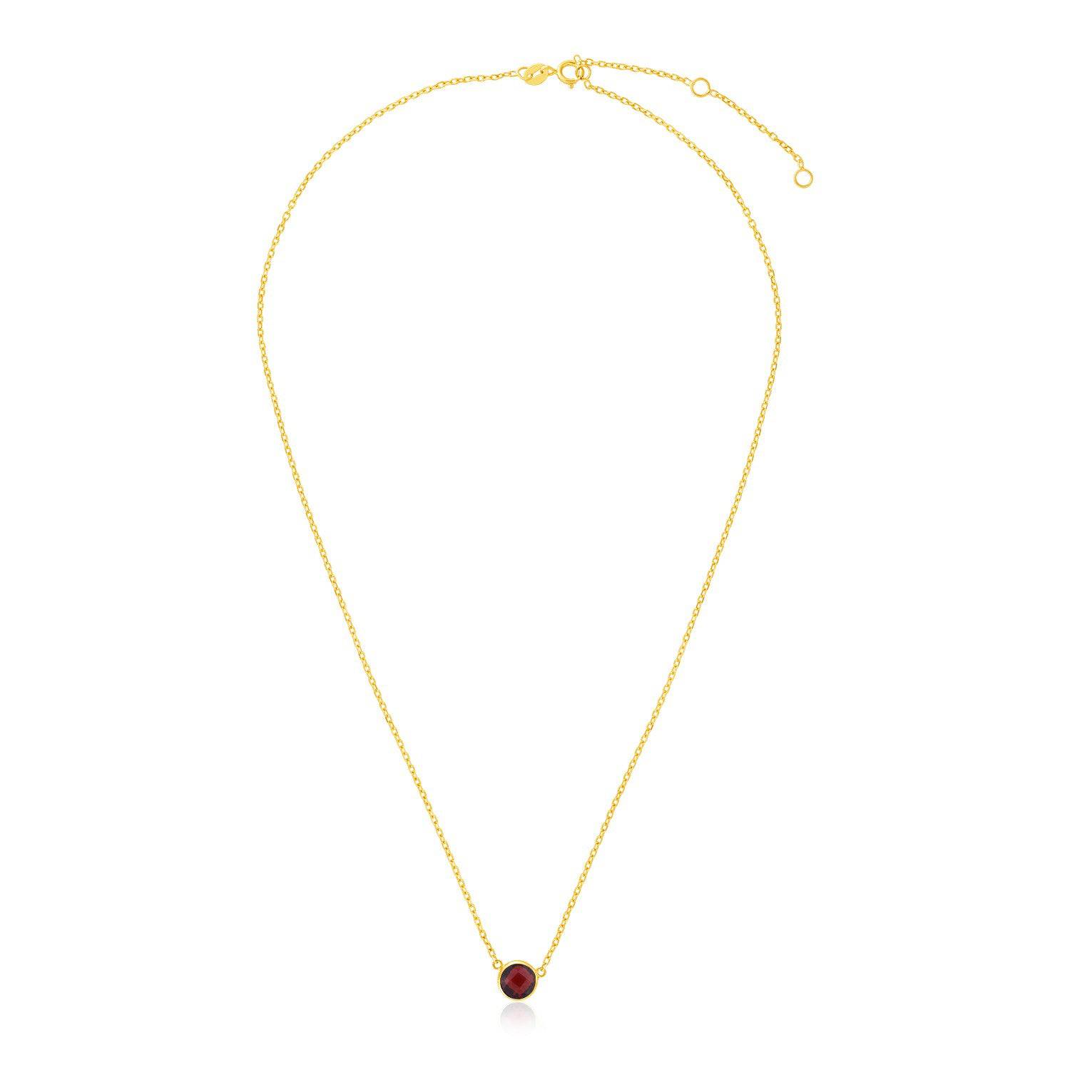 14k Yellow Gold 17 inch Necklace with Round Garnet |