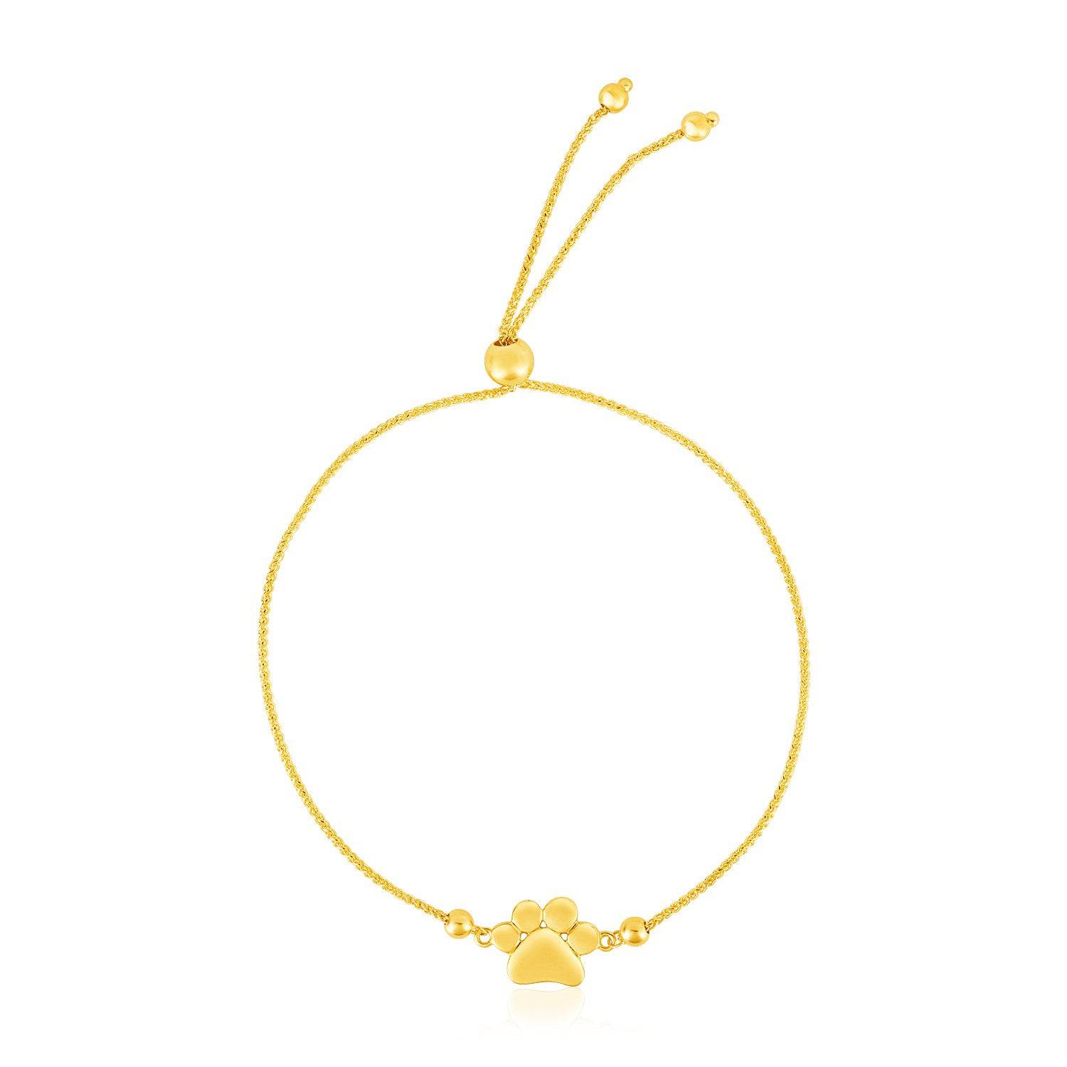 14k Yellow Gold Adjustable Paw Print Bracelet (1.10 mm) |