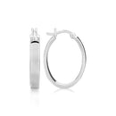 Sterling Silver Flat Style Oval Hoop Earrings with Rhodium Plating(4x14mm)