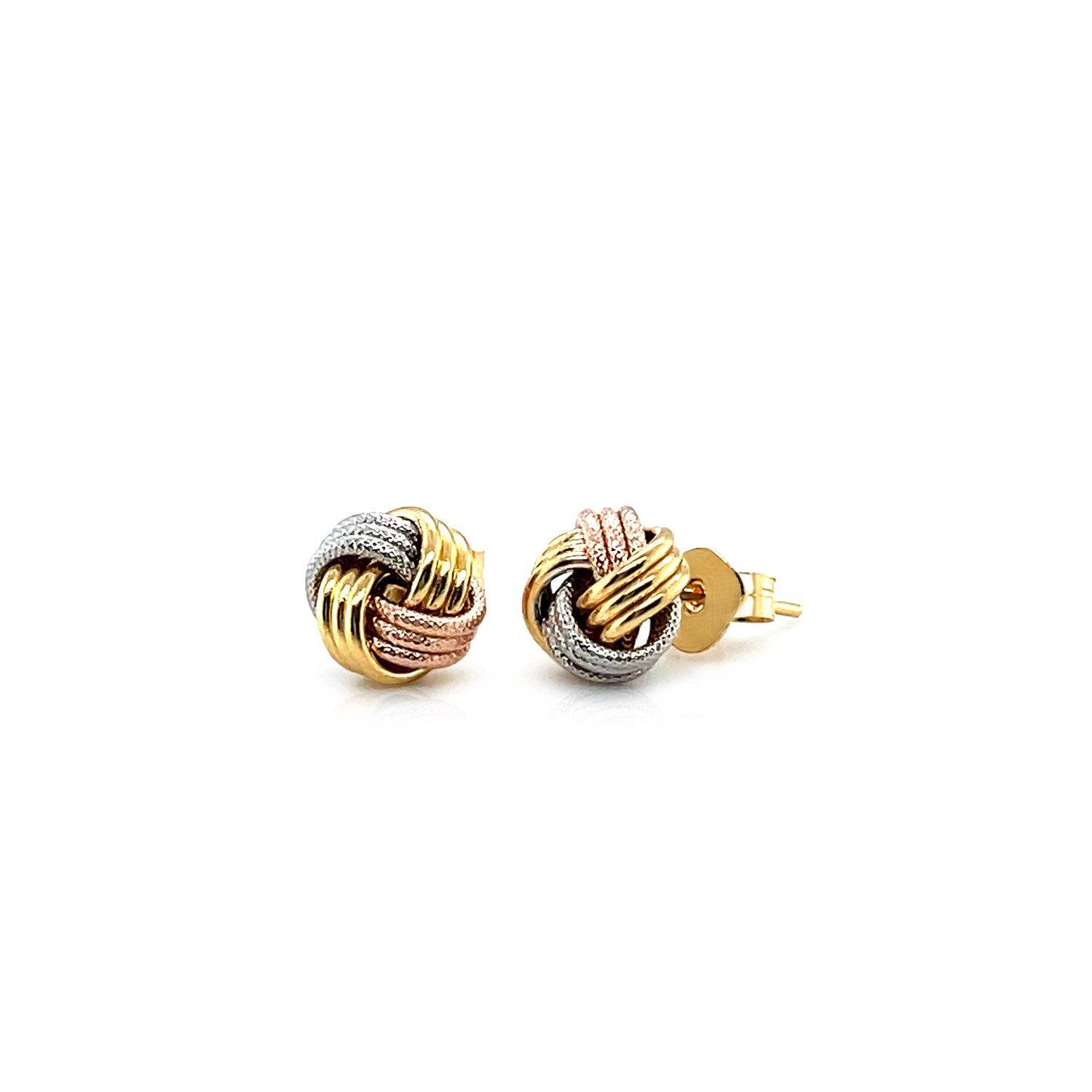 Love Knot Post Earrings in 14k Tri Color Gold