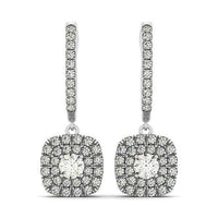 14k White Gold Double Halo Cushion Outer Shaped Diamond  Earrings (3/4 cttw) - Forever in Harmony