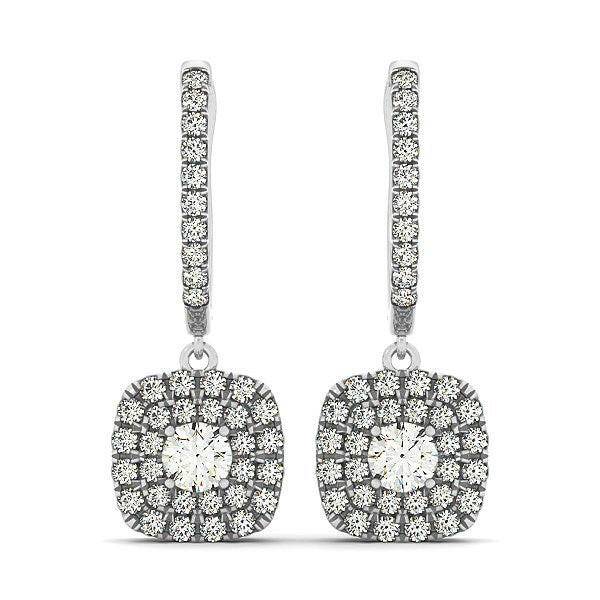 14k White Gold Double Halo Cushion Outer Shaped Diamond  Earrings (3/4 cttw) - Forever in Harmony