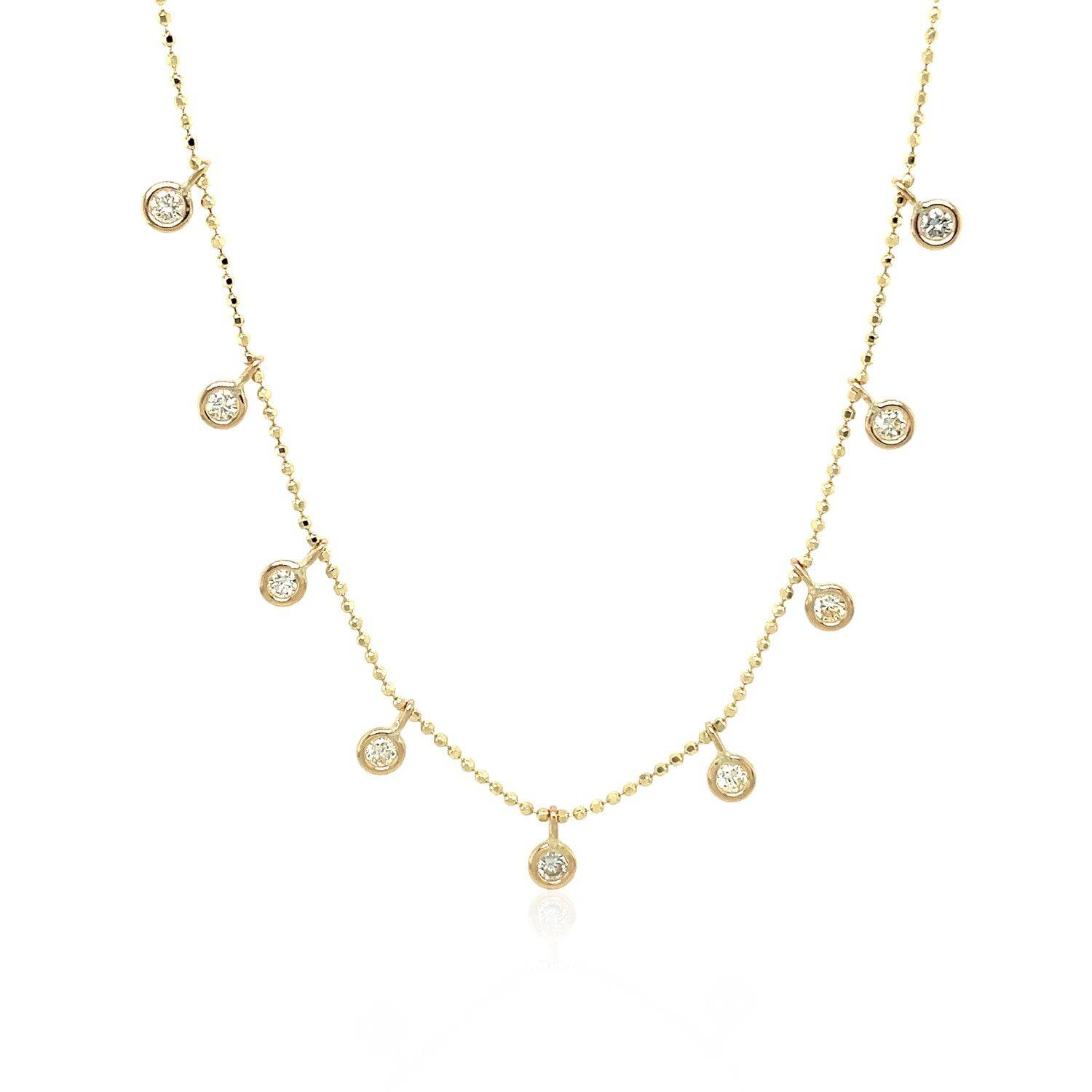 14k Yellow Gold Necklace with Round Diamond Charms |