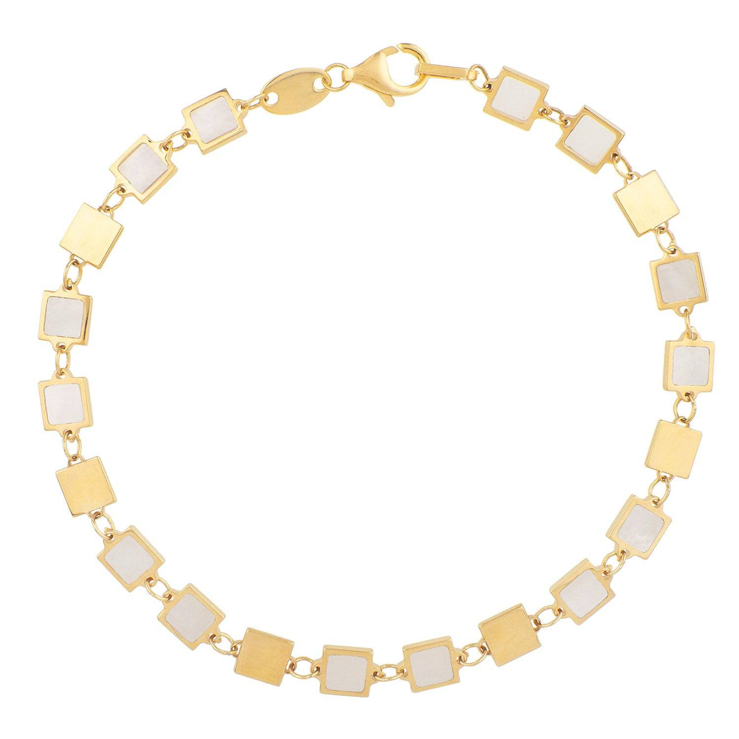 14k Yellow Gold MOP Geometric Mirror Gem Chain Bracelet (5.00 mm)