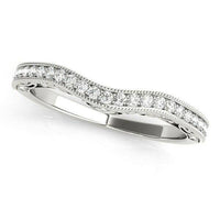 14k White Gold Milgrained Pave Set Curved Diamond Wedding Band (1/5 cttw) - Forever in Harmony