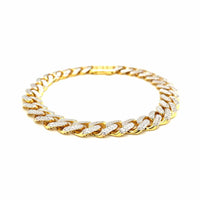 14k Two Tone Gold 8 1/4 inch Curb Chain Bracelet with White Pave (9.50 mm) | - Forever in Harmony