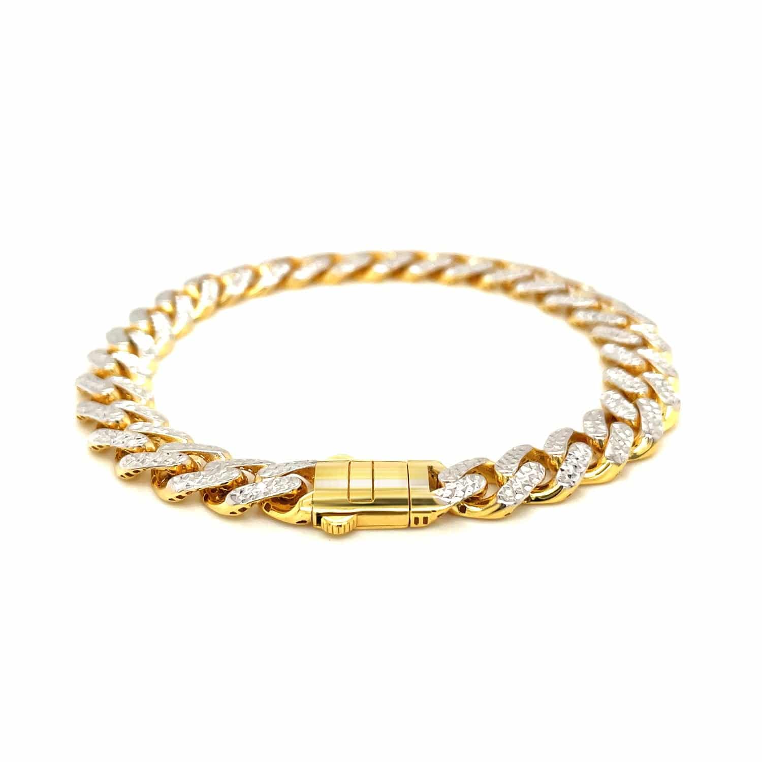 14k Two Tone Gold 8 1/4 inch Curb Chain Bracelet with White Pave (9.50 mm) | - Forever in Harmony