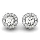 14k White Gold Round Diamond Halo Milgrain Border Earrings (3/4 cttw) - Forever in Harmony