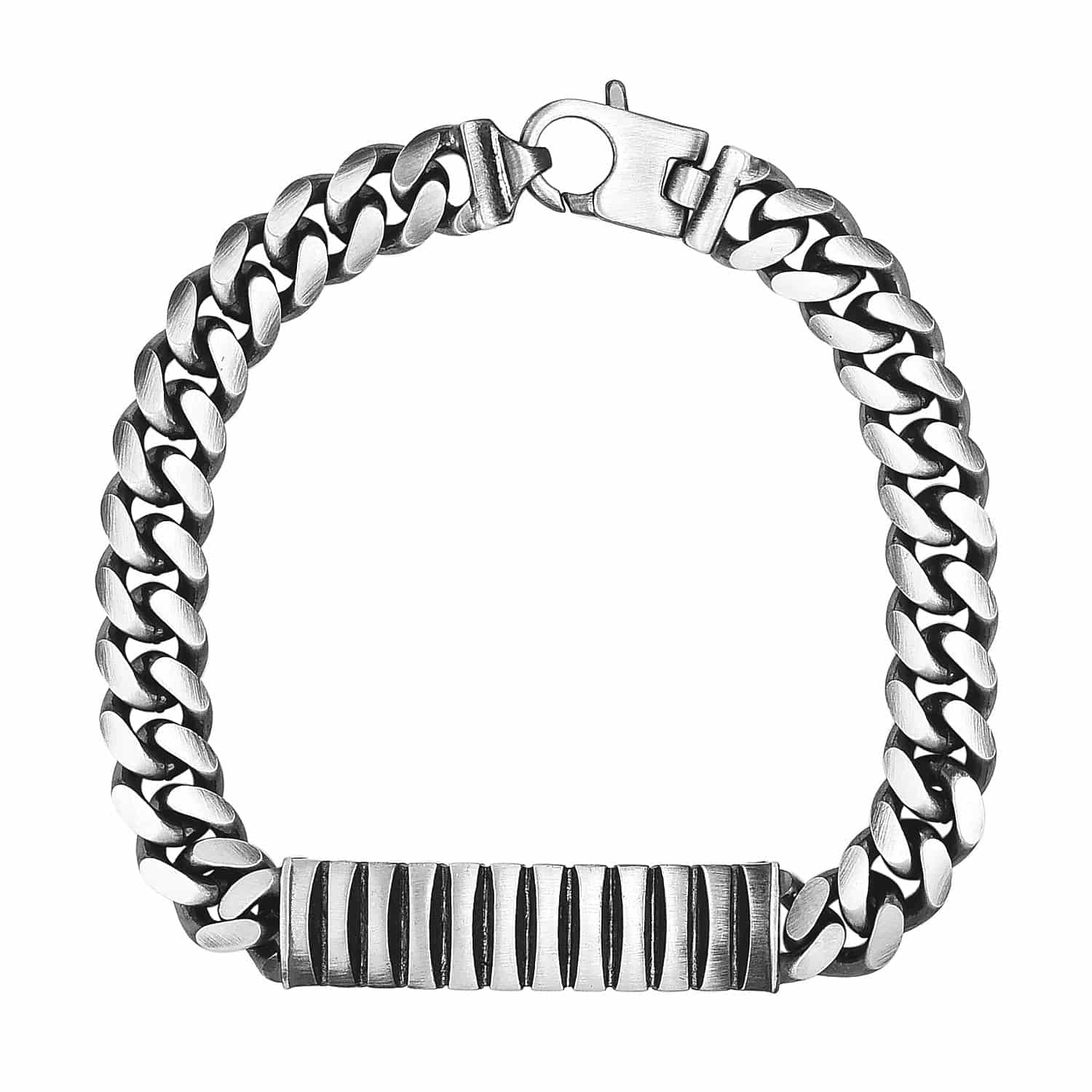 Sterling Silver Gunmetal Finish Cuban Link ID Style Bracelet (9.20 mm) |