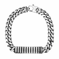 Sterling Silver Gunmetal Finish Cuban Link ID Style Bracelet (9.20 mm) | - Forever in Harmony