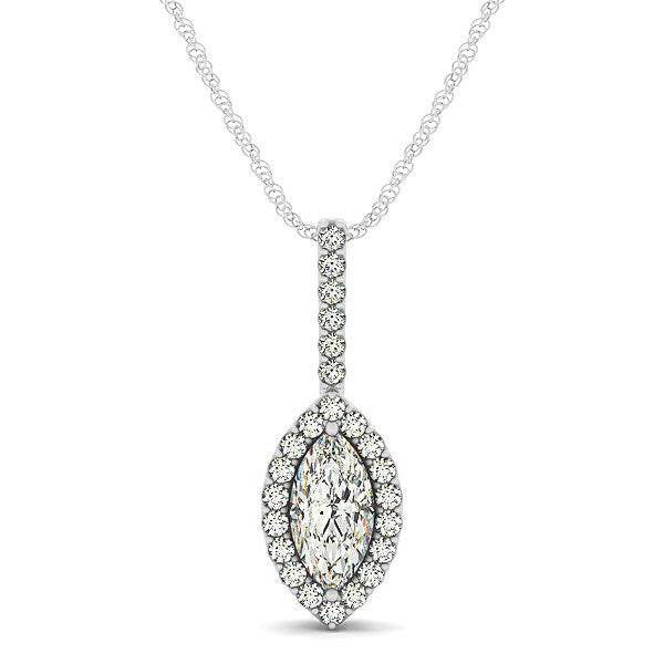 Marquis Shape Diamond Halo Pendant in 14k White Gold (2/3 cttw) - Forever in Harmony