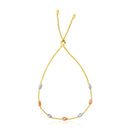 14k Tri-Color Gold Textured Oval Station Lariat Style Bracelet (1.20 mm) | - Forever in Harmony