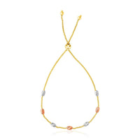 14k Tri-Color Gold Textured Oval Station Lariat Style Bracelet (1.20 mm) | - Forever in Harmony