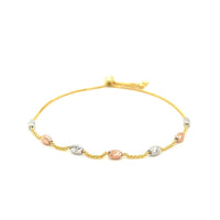 14k Tri-Color Gold Textured Oval Station Lariat Style Bracelet (1.20 mm) | - Forever in Harmony