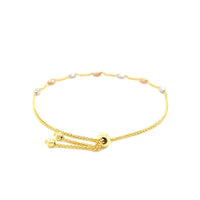 14k Tri-Color Gold Textured Oval Station Lariat Style Bracelet (1.20 mm) | - Forever in Harmony