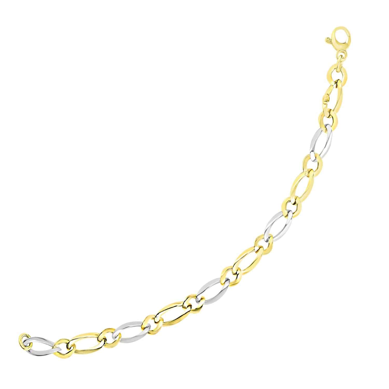 14k Two-Tone Gold Figaro Chain Bracelet with Long and Short Links (10.00 mm) |