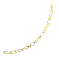 14k Two-Tone Gold Figaro Chain Bracelet with Long and Short Links (10.00 mm) | - Forever in Harmony