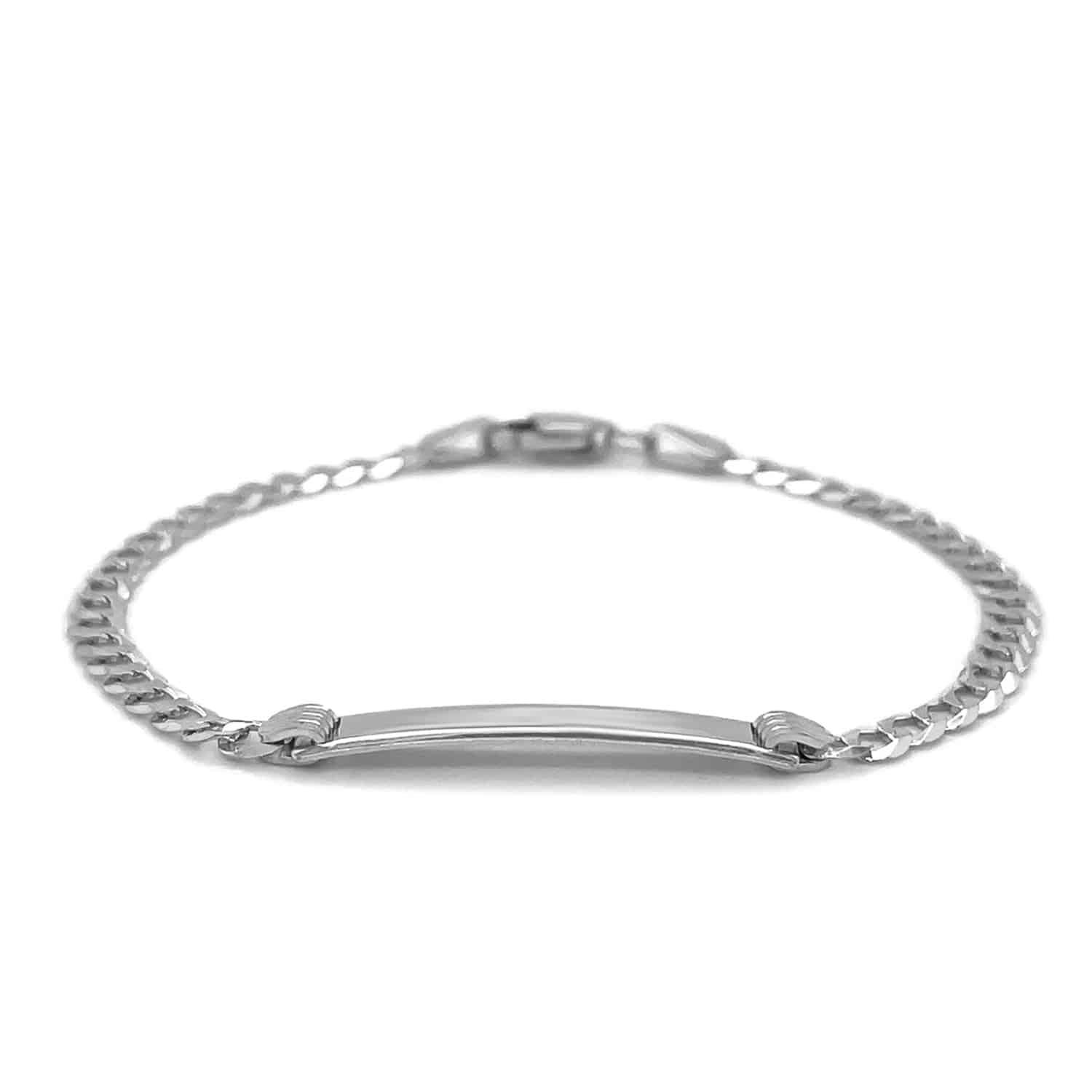 14k White Gold Curb Link Chain Polished Childrens ID Bracelet (3.00 mm) |