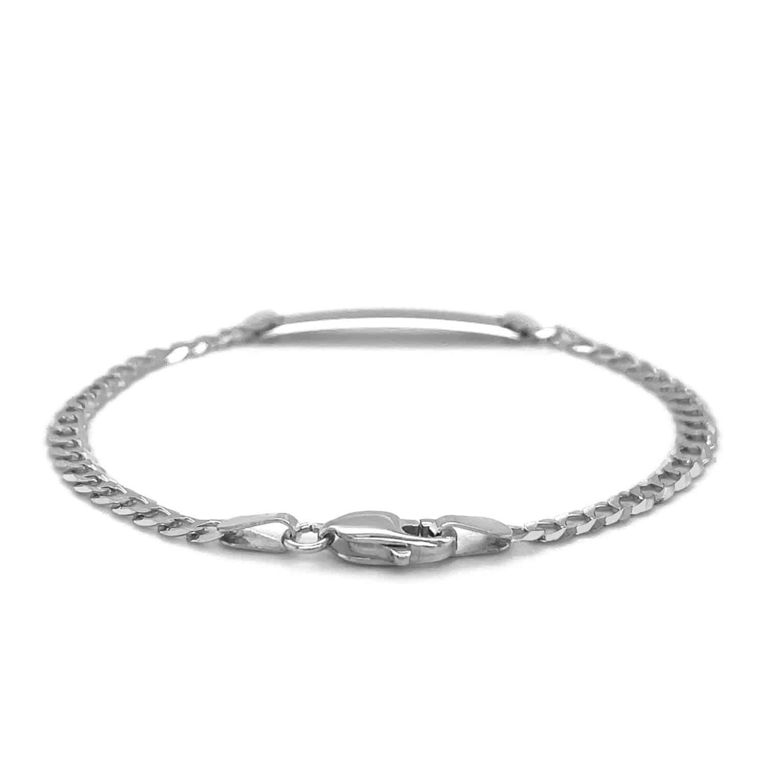 14k White Gold Curb Link Chain Polished Childrens ID Bracelet (3.00 mm) | 6''