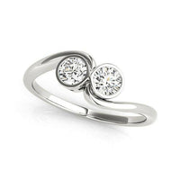 14k White Gold Bezel Set Curved Band Two Stone Diamond Ring (1/2 cttw) - Forever in Harmony