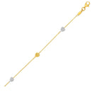 14k Two-Toned Yellow and White Gold Anklet with Textured Hearts