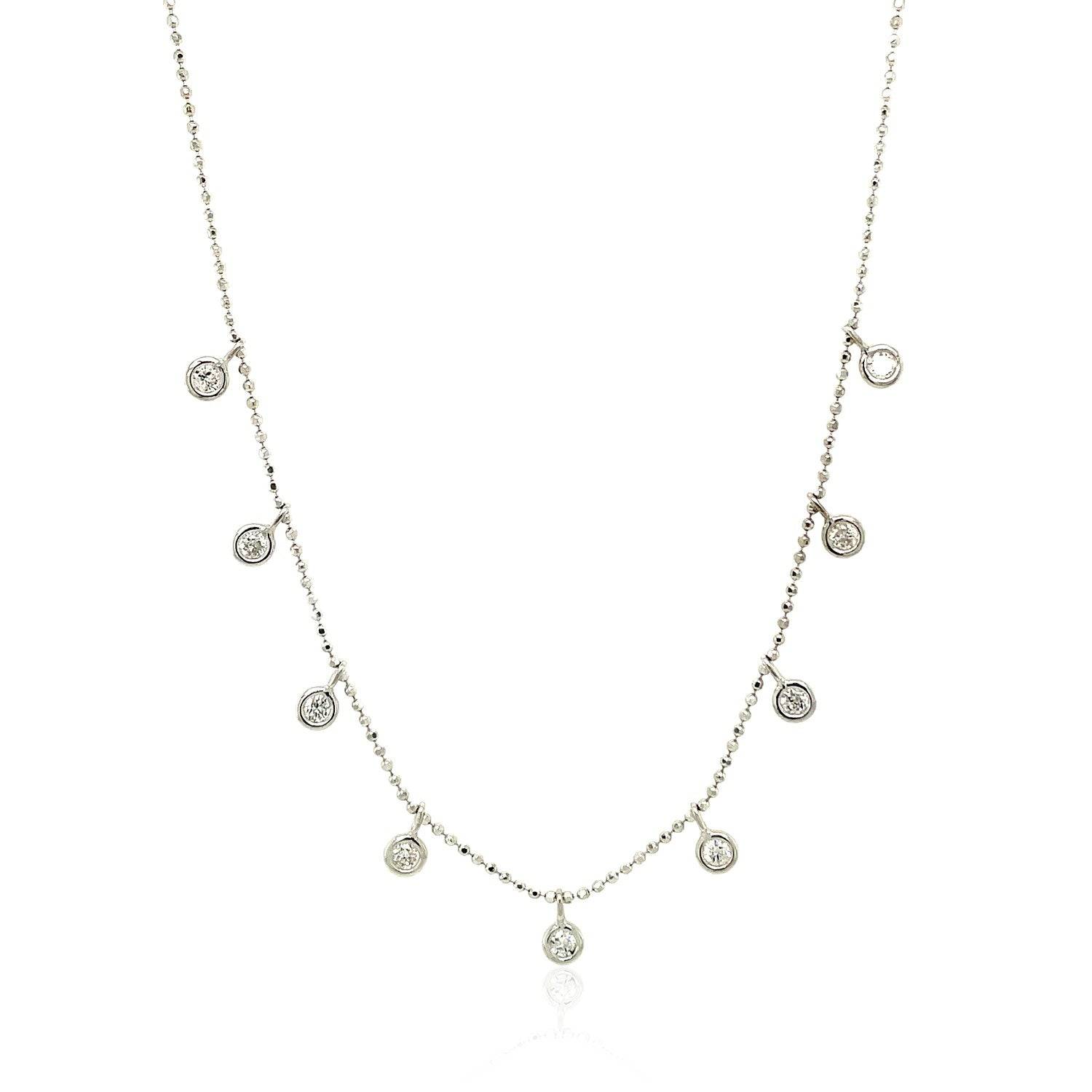 14k White Gold Necklace with Round Diamond Charms |